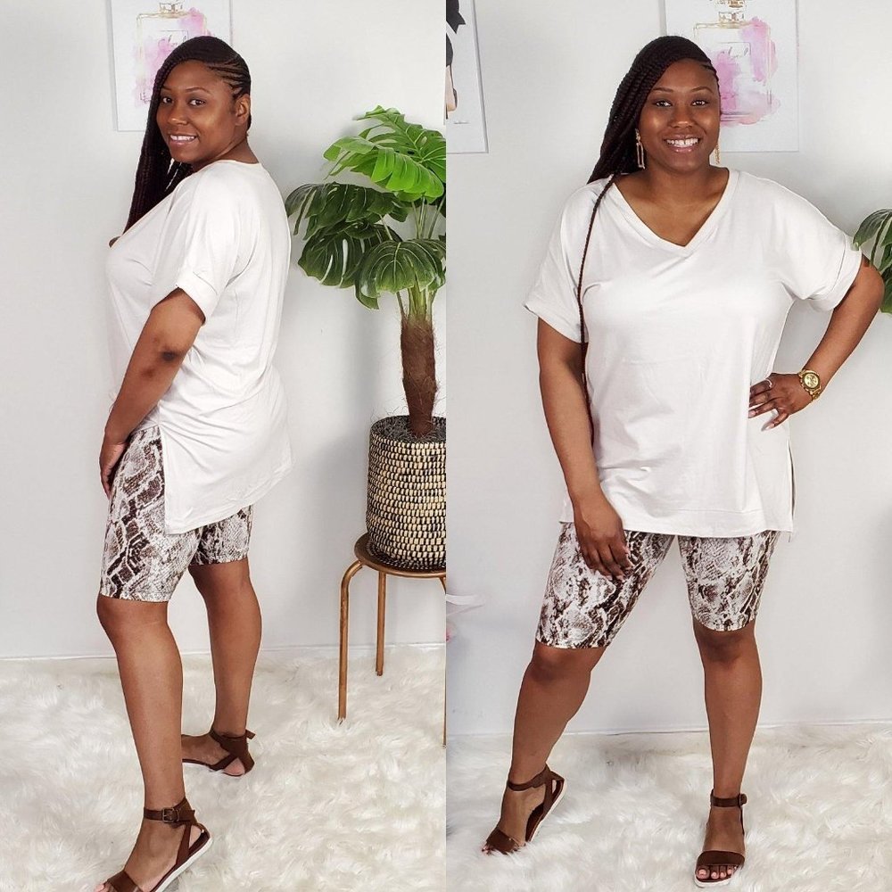 Women's Coordinated Short Set with Animal Print Biker Shorts